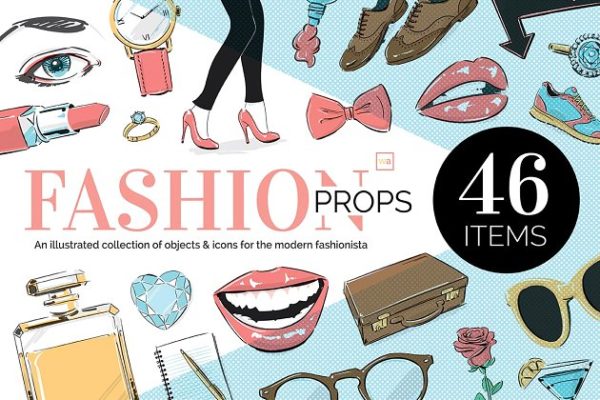 时尚潮流图标和道具剪贴画 Fashion Icons and Props Clip Art