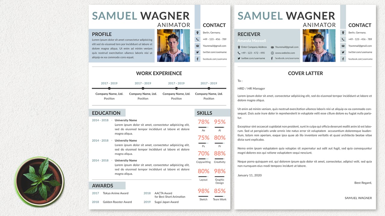 动画片制作职位简历现代排版设计模板 CV Resume Modern And Simple插图(1)