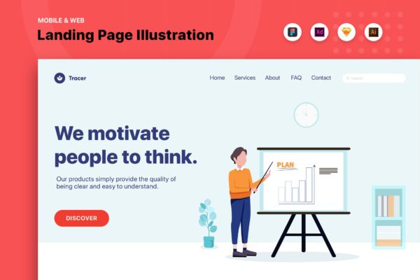 商业计划主题网页Banner&amp;落地页设计素材库精选v2 Businessman Presenting Plan – Web Header