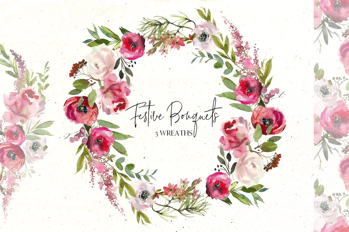 节日水彩花卉花束插画 Festive Bouquets Watercolor Flowers插图(4)