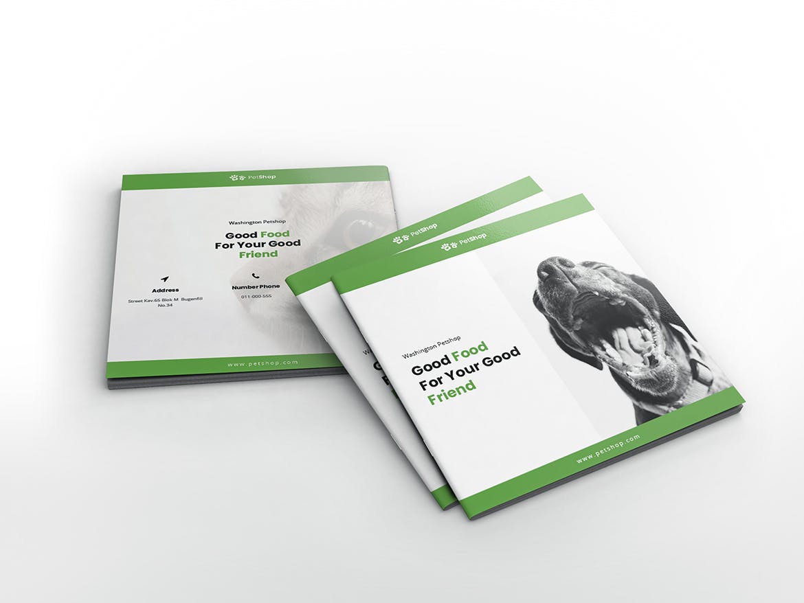 宠物店/宠物医院方形宣传册设计模板 Pet Shop Square Brochure Template插图(1)