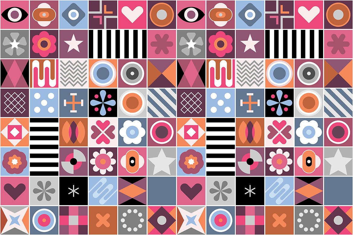 抽象几何混合图案无缝背景素材 Mix of Abstract Geometric Patterns插图