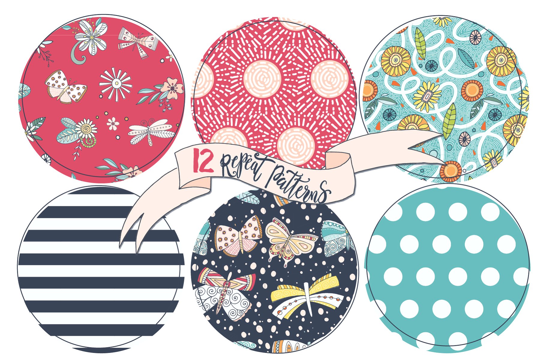 梦幻繁花似锦水彩手绘花卉蝴蝶树叶矢量图形 Fantasy Flowers, Floral Wreaths插图(15)