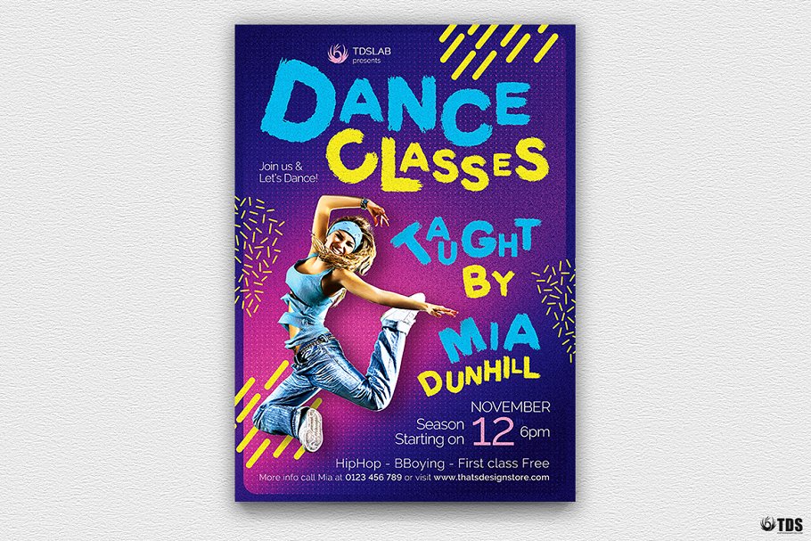 舞蹈培训课程宣传广告海报PSD模板v3 Dance Classes Flyer PSD V3插图(1)