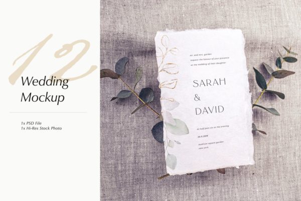 婚礼照片婚礼邀请函优雅风格设计样机素材库精选模板v12 Wedding Photo Mockup 12