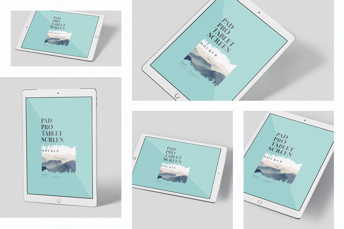 多角度iPad Pro屏幕演示样机PSD模板 Pad Pro Tablet Screen Mockup Set插图(1)