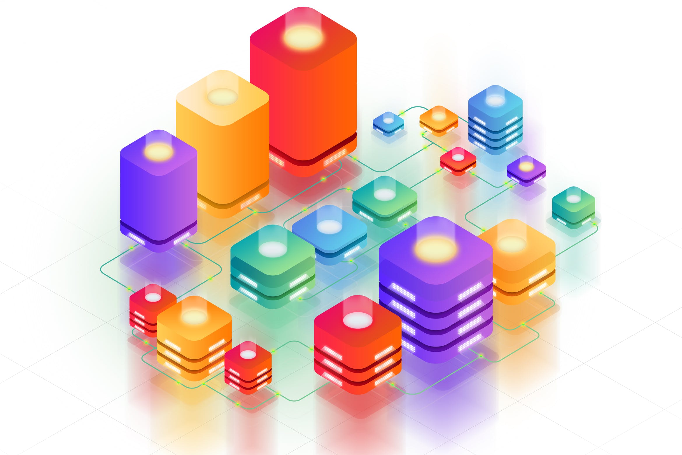 服务器集群主题等距素材库精选概念插画v1 Isometric Server Concept插图