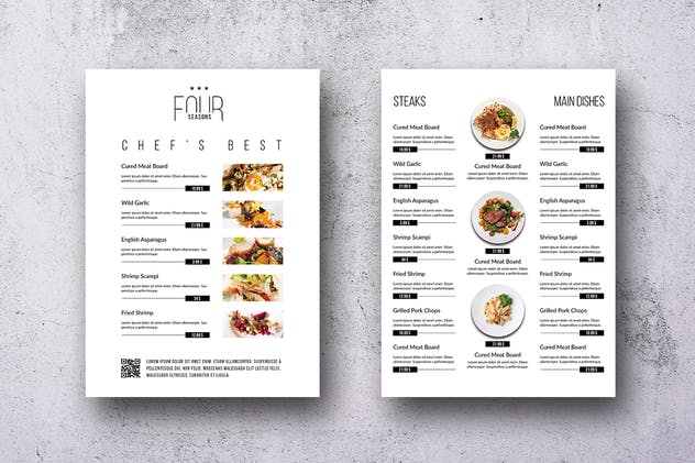 极简设计四季适用餐厅菜单设计PSD模板 Four Seasons Minimal Menu – A4 and US Letter插图(1)