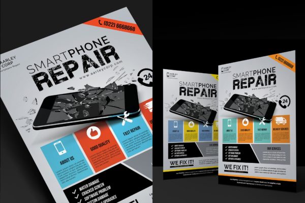 手机维修服务宣传单海报PSD素材素材库精选模板 Smartphone Repair Flyer