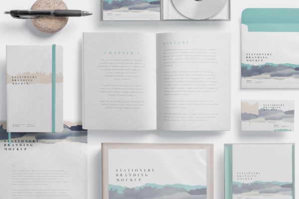 办公用品套装品牌VI设计预览样机模板 Stationery Branding Mockups