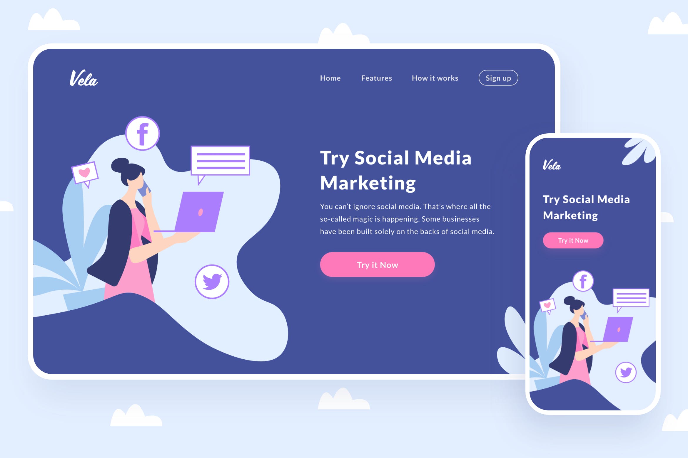 社交营销主题网站设计矢量插画素材 Social Media Marketing Illustration插图