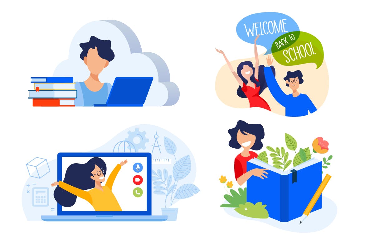 重返校园校园场景矢量插画素材 Education illustrations插图(1)