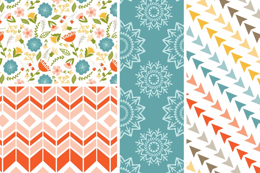 可爱的森林动物花卉几何背景 Cute Wee Woodland Repeat Patterns插图(3)