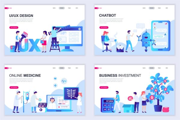 扁平设计风格场景概念插画网站着陆页设计模板v1 Set of Landing Page Templates Flat Concept