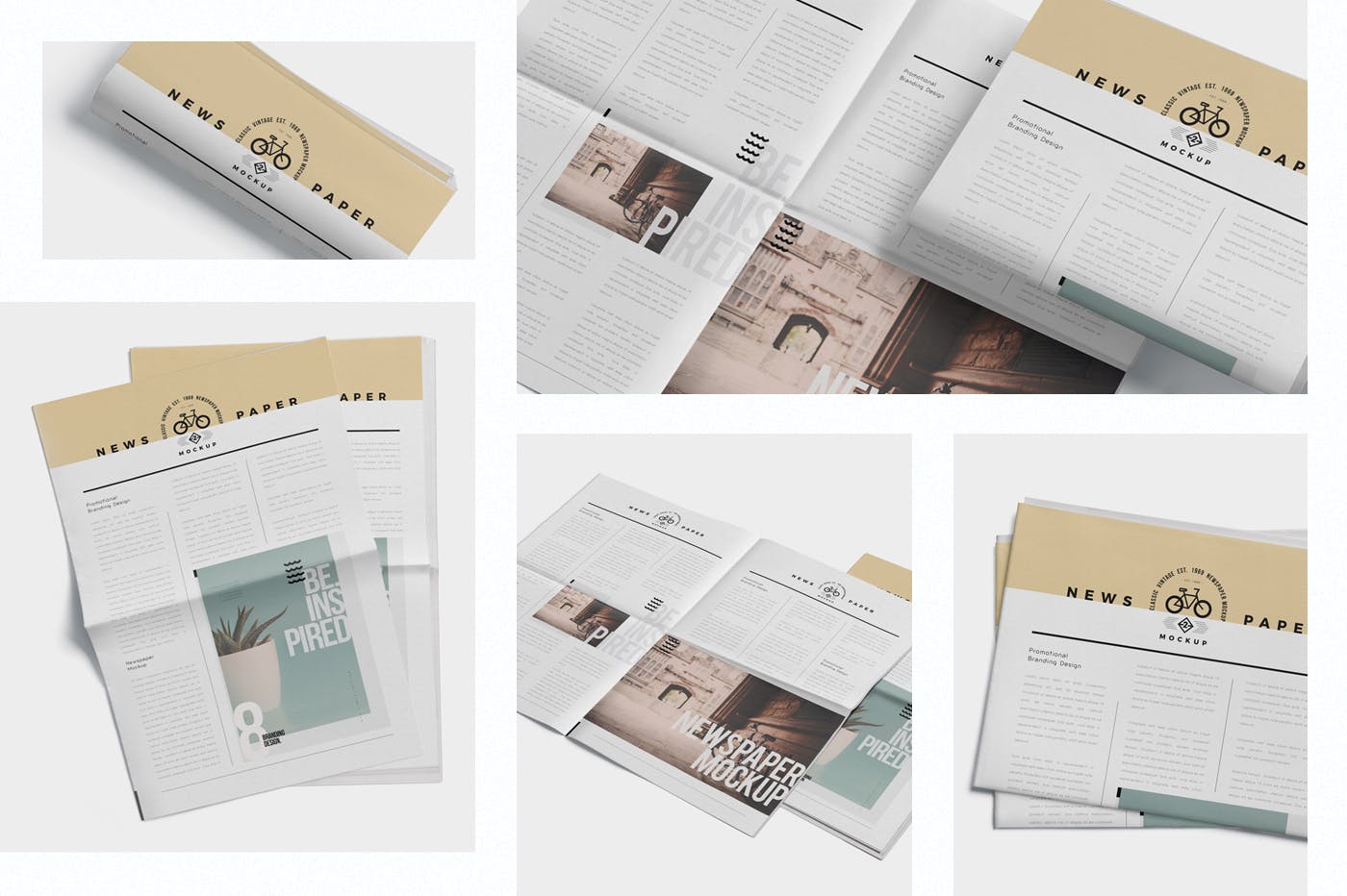 报纸排版设计图多角度预览样机模板 Tabloid Size Newspaper Mockups插图(1)
