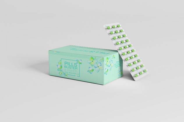 胶囊药物纸盒包装样机 Pills Blister/ Paper Box Mockup插图(4)