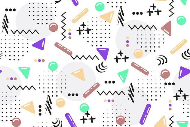 时尚潮流风格多彩图形无缝背景 Seamless Patterns of Pop Shapes Backgrounds插图(10)