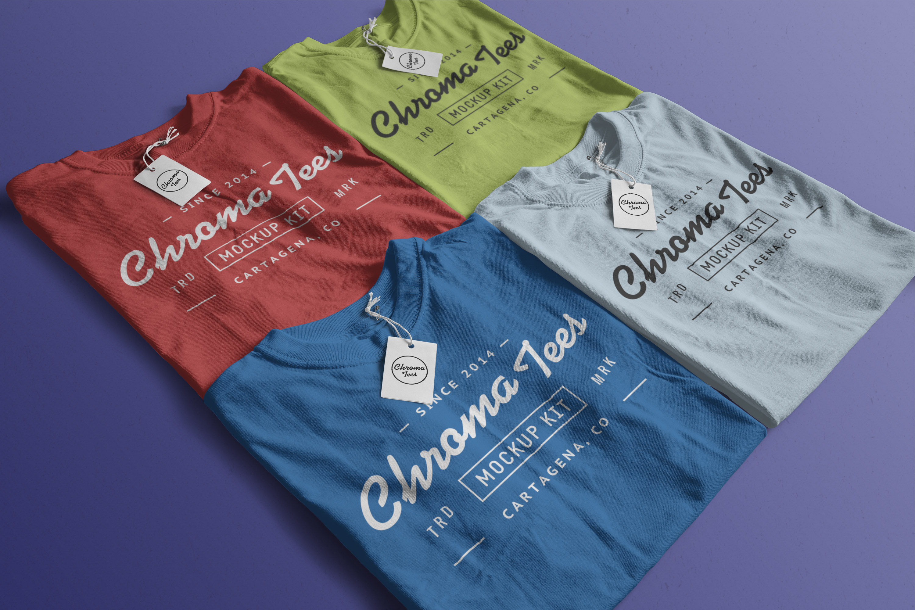 折叠平铺效果T恤印花图案设计图样机04 Folded T-Shirts Mockup 04插图