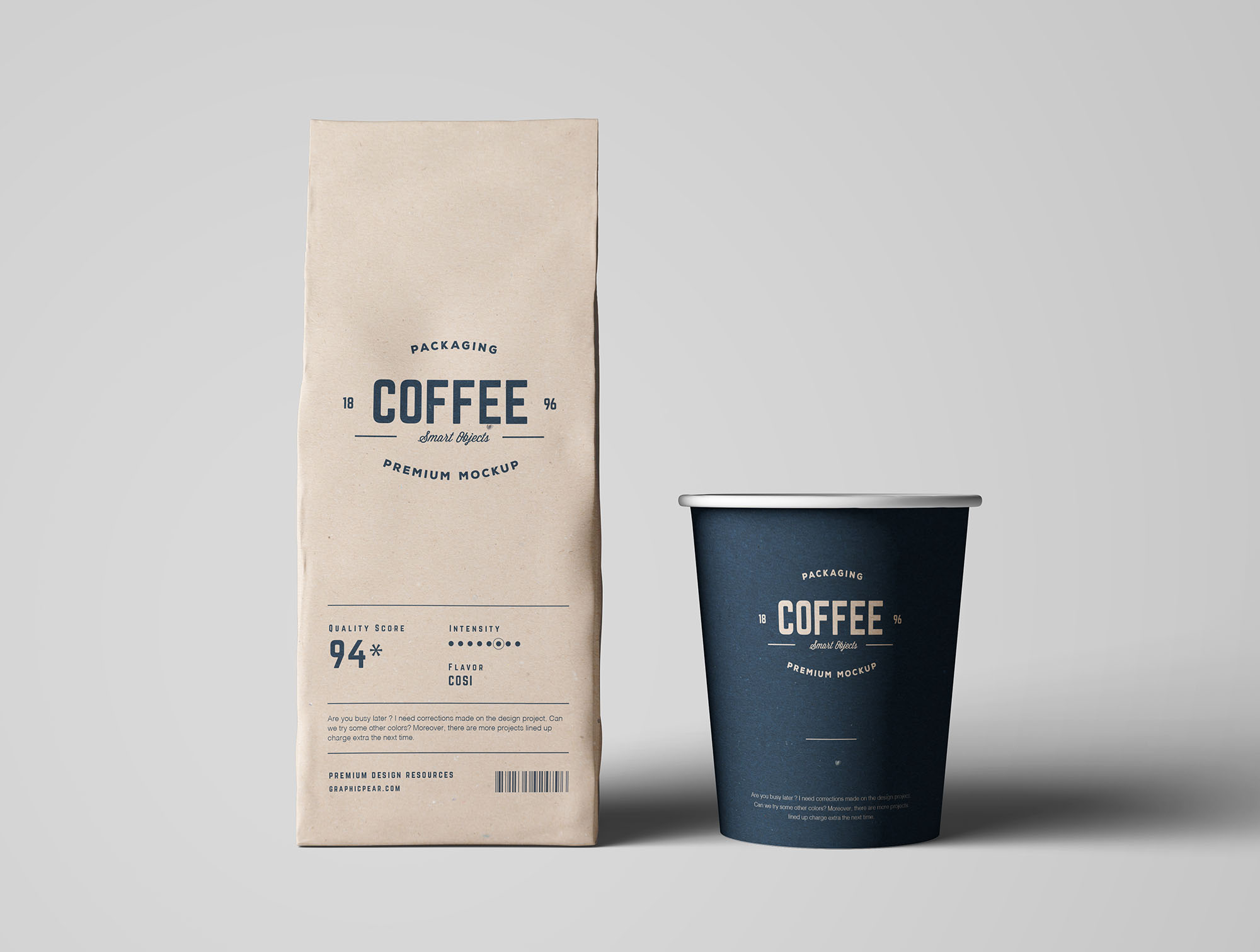 咖啡纸杯&咖啡豆牛皮纸包装袋设计样机 Coffee Package Mockup插图(3)