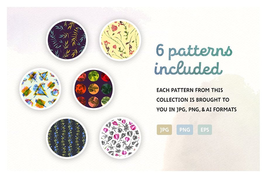 夏日水彩植物动物矢量图形+水彩花卉纹理 Summer Watercolor Motives Set插图(4)