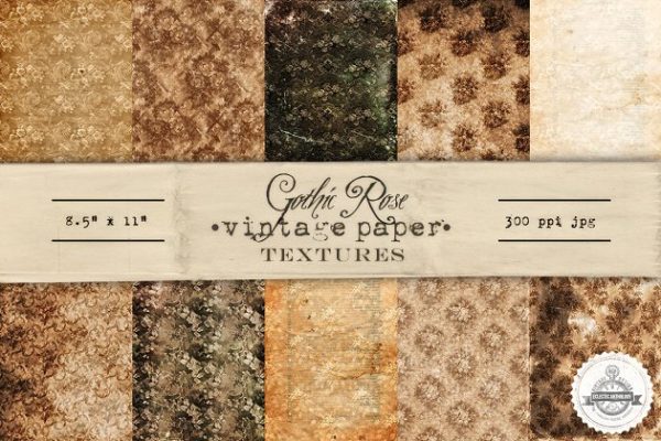 哥特式玫瑰复古纸张纹理 Gothic Rose Vintage Paper Textures