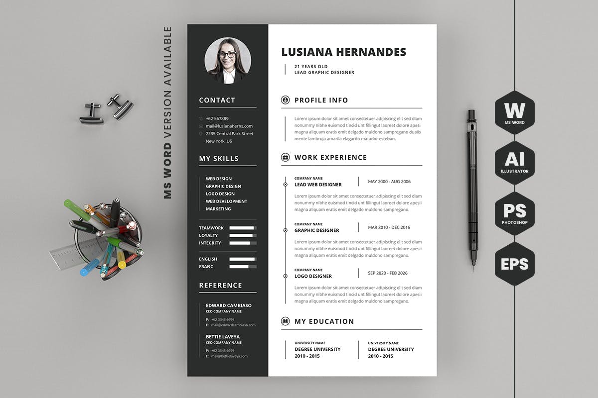 黑白配色风格毕业生应聘简历模板 CV Resume插图