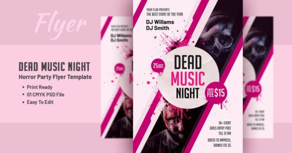 惊悚主题DJ音乐派对传单设计模板