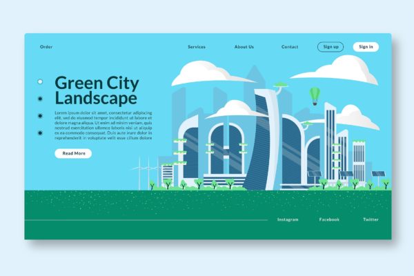 未来风格绿色城市景观矢量插画素材 Green City Landscape – Web Header &amp; Vector GR