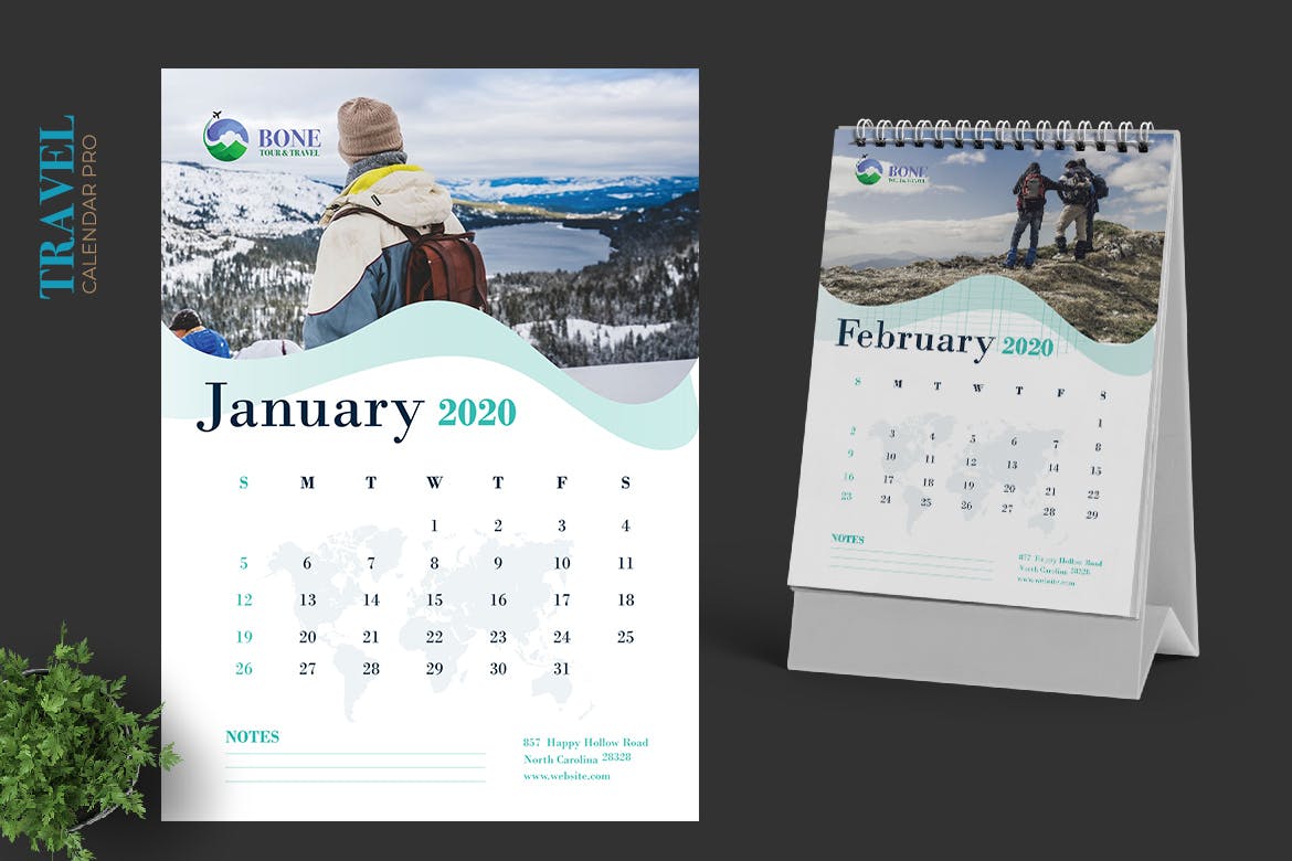 2020年旅行主题活页台历表设计模板 2020 Clean Travel Calender Pro插图(1)