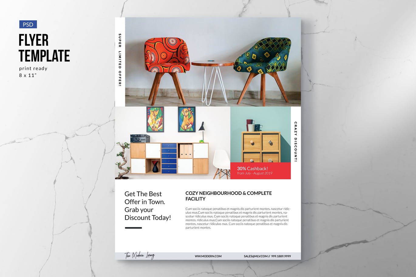 时尚高端清新简约家俱DM宣传单海报设计模板插图