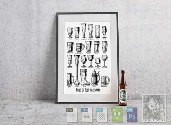 特色手绘啤酒玻璃器皿图形素材