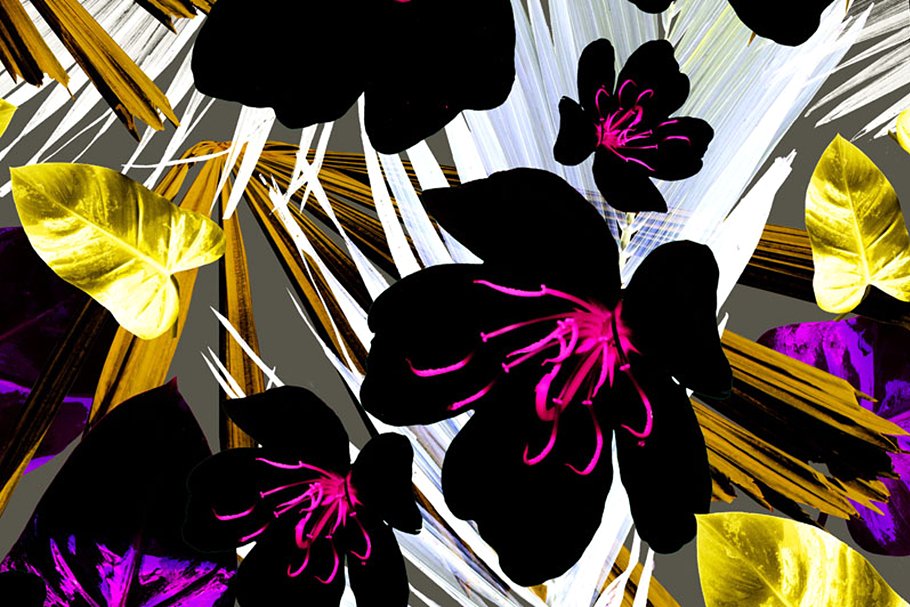 带叶花卉无缝纹理 Seamless floral patterns with leaves插图