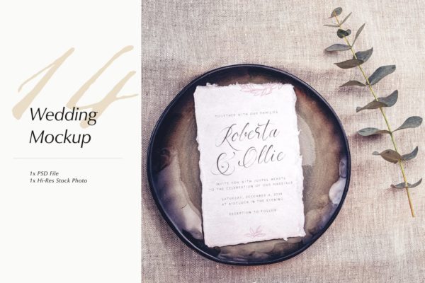婚礼照片婚礼邀请函优雅风格设计样机素材库精选模板v14 Wedding Photo Mockup 14