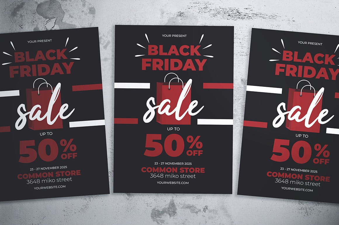 黑色星期五店铺打折活动宣传海报传单设计模板 Black Friday Flyer插图(3)
