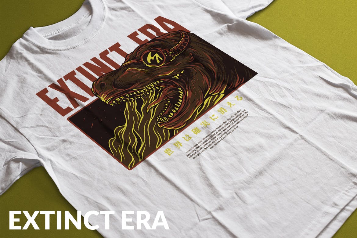 恐龙时代手绘插画T恤印花图案设计素材 Extinct Era插图(1)