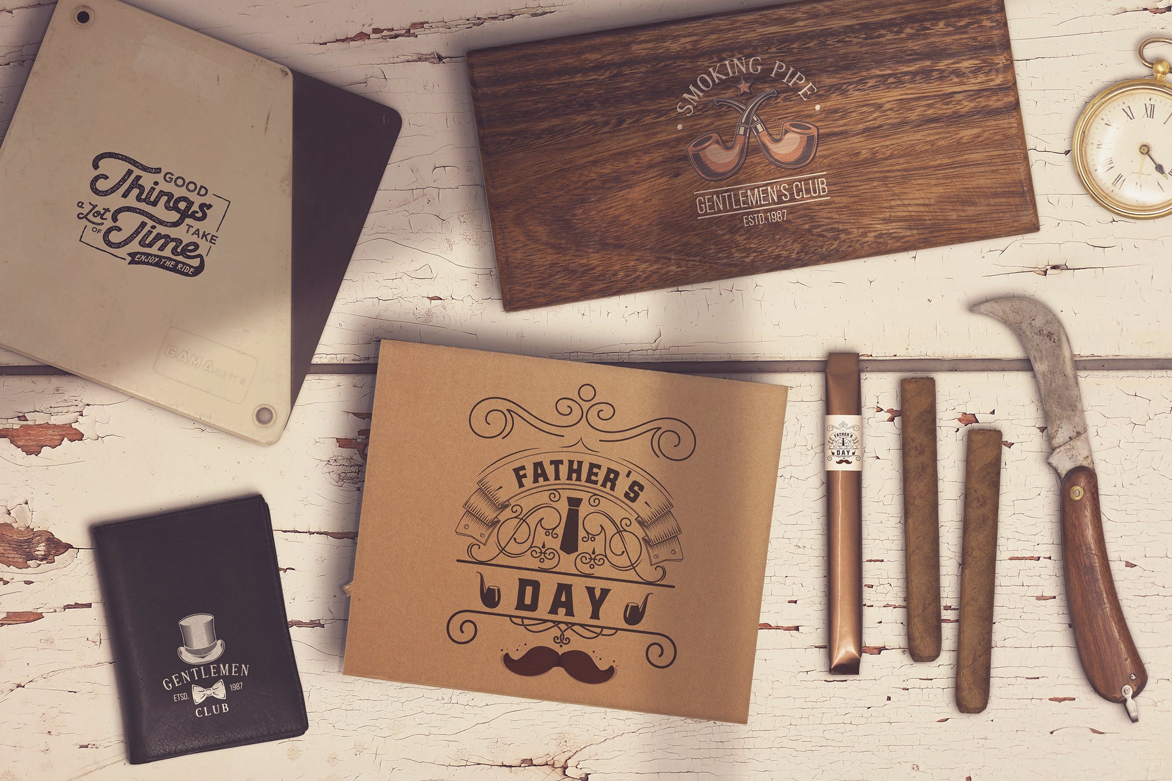 古巴雪茄外包装手绘设计场景样机模板 Cuban Cigars Scene Creator插图