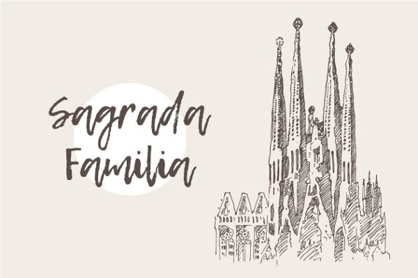 巴塞罗那萨格拉达—法米利亚大教堂素描剪贴画 The Sagrada Familia, Barcelona