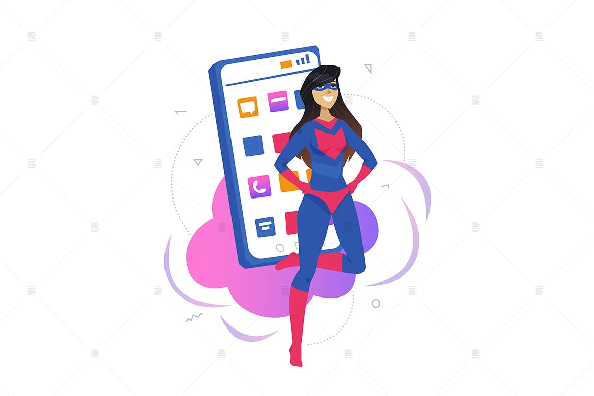 移动安全主题扁平设计风格矢量概念插画 Mobile security flat design style illustration插图