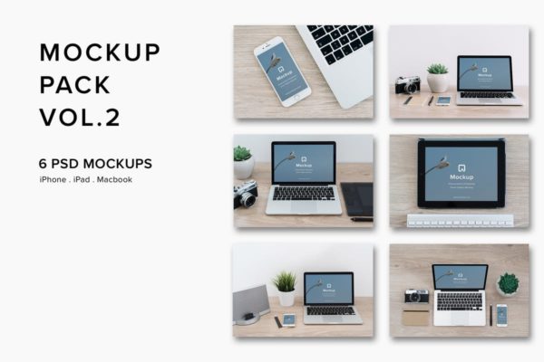 iPhone&amp;Macbook办公桌场景UI设计样机套装Vol.2 Mockup Pack Vol.2 – 06 Photorealistic PSD