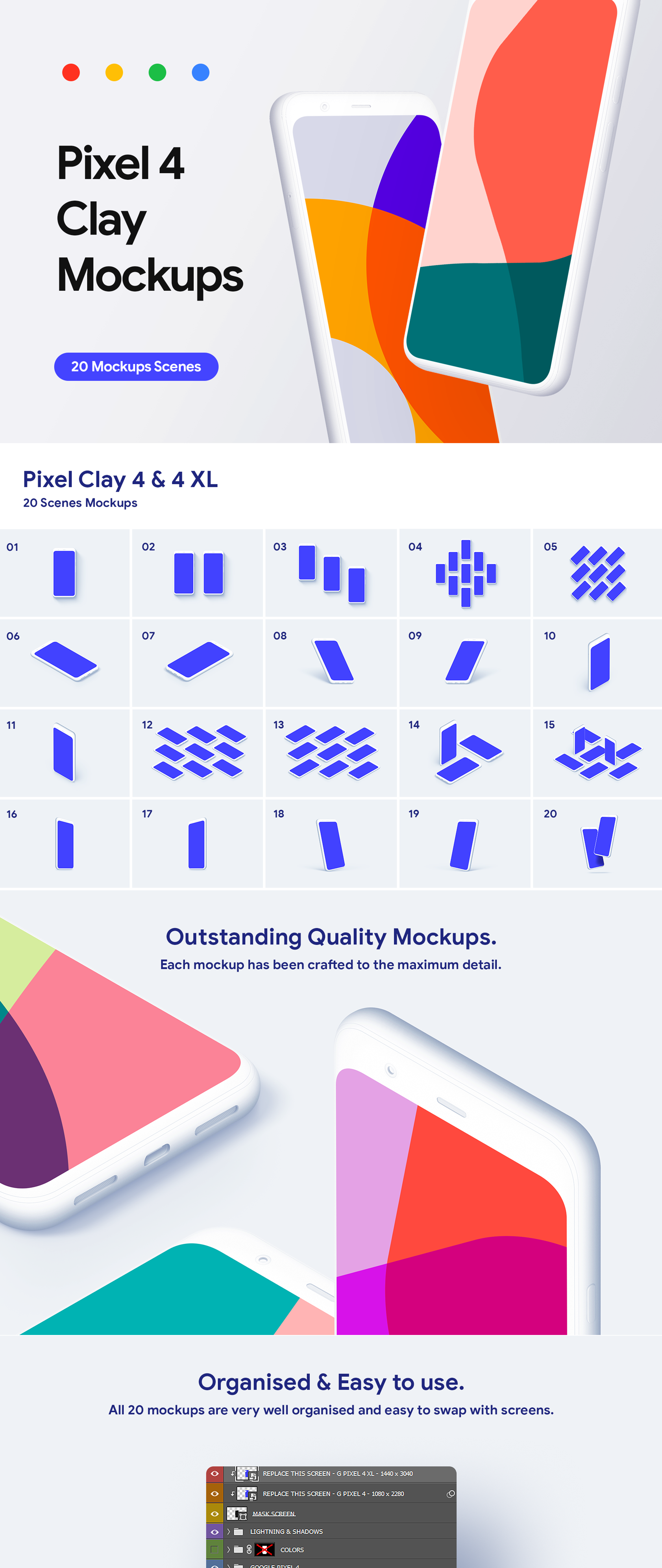 素材库下午茶：Google Pixel 4手机效果图黏土素材库精选样机模板插图