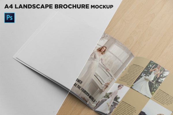 企业画册产品手册左侧特写样机素材库精选 Landscape Brochure Mockup Left Closeup