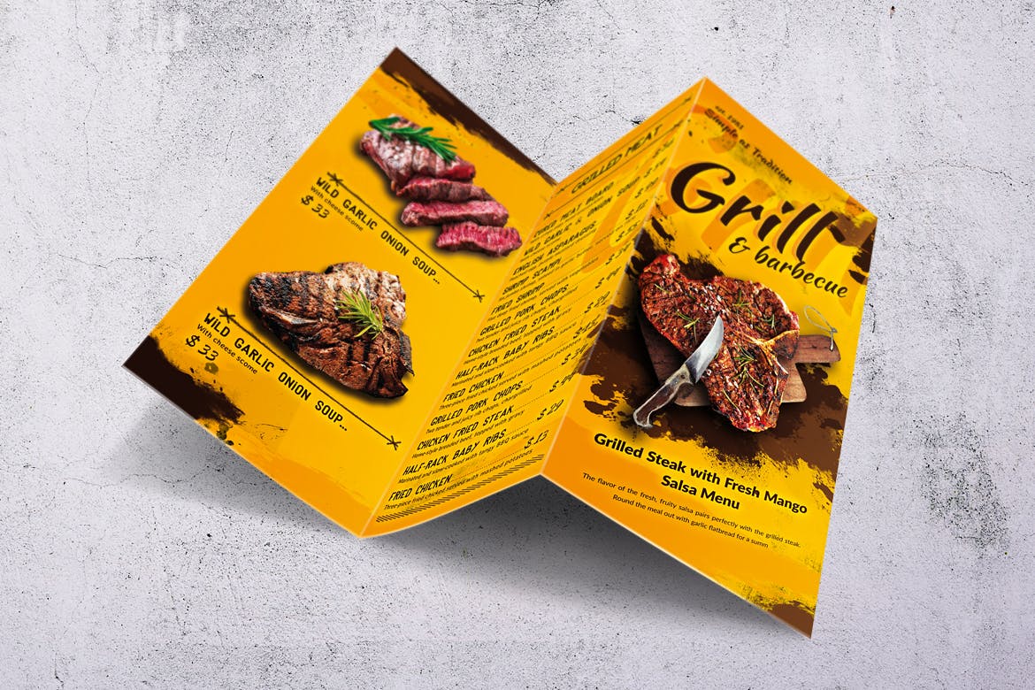A4&美国信纸规格三折页BBQ烧烤店素材库精选菜单模板 Barbecue Trifold A4 & US Letter Food Menu插图(5)