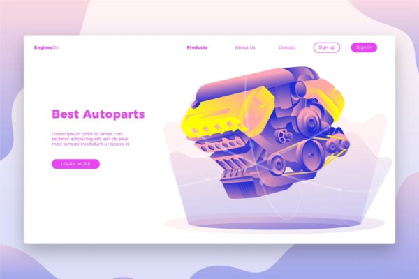 汽车部件发动机引擎品牌 Banner&amp;着陆页模板 Autoparts Engine-Banner &amp; Landing Page