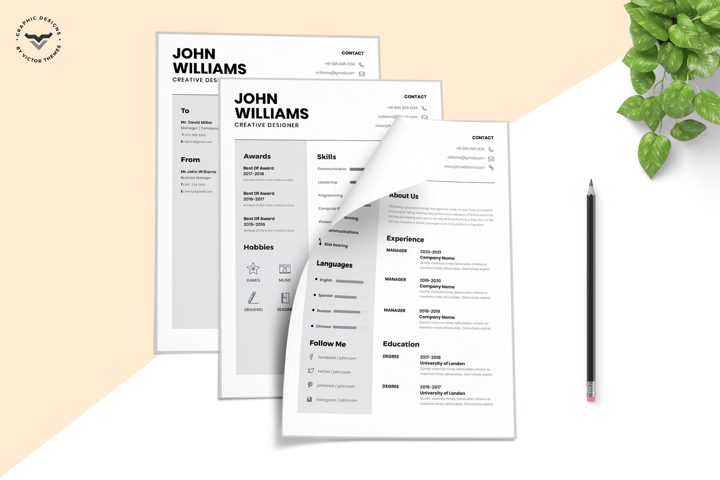 创意设计师极简主义风格素材库精选简历模板 Minimal CV Template插图