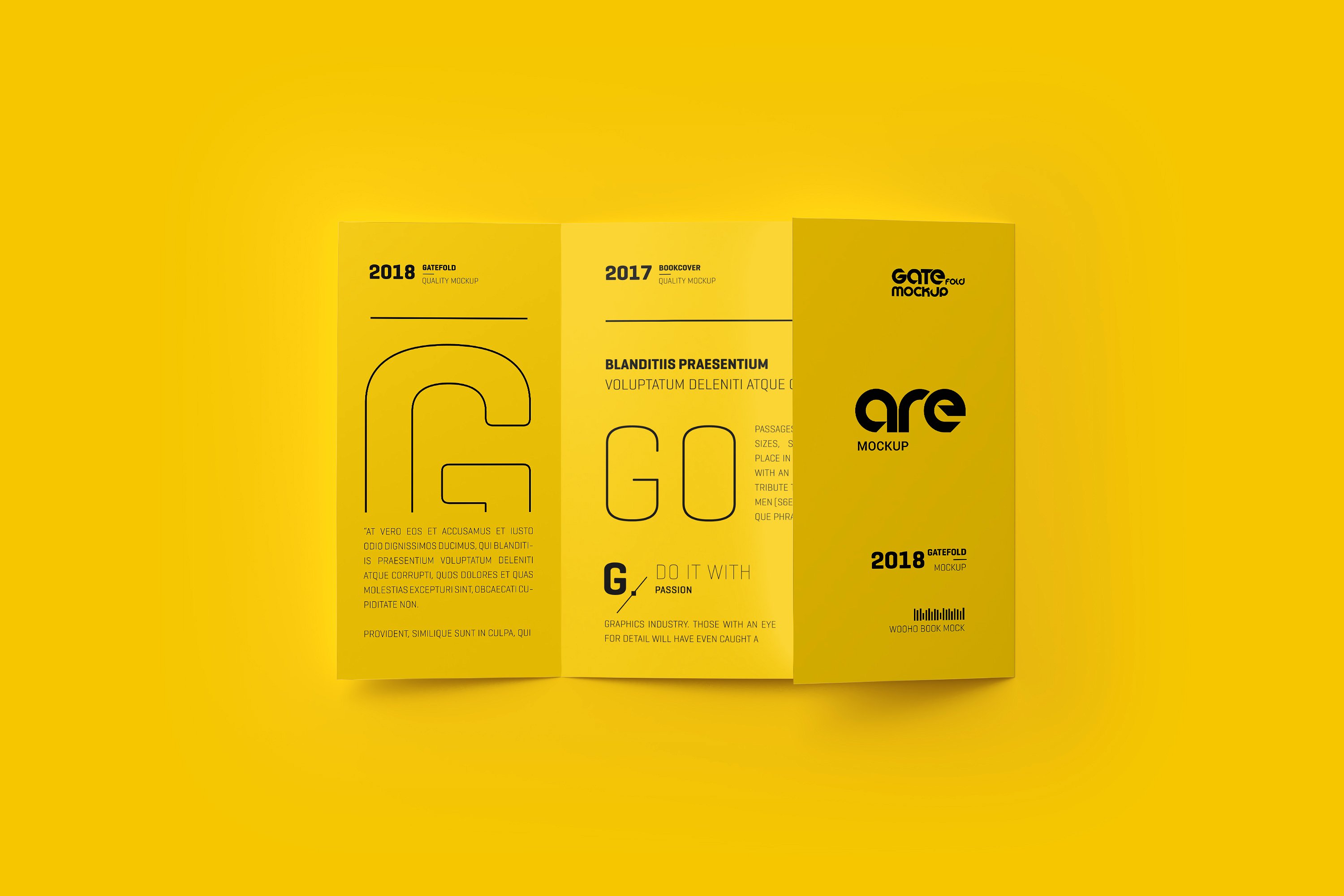 方形折页小册子展示样机下载 Square Gatefold Brochure Mockup-[psd]插图(4)