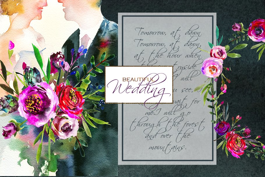 水彩花卉婚礼设计元素合集 Wedding Watercolor Illustration Set插图(1)