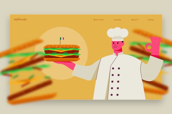 厨师美食主题概念插画网站Banner&amp;着陆页模板 Chef – Banner &amp; Landing Page