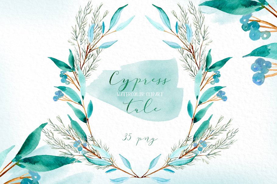 柏树水彩剪贴画 Cypress tale. Watercolor clipart插图(6)