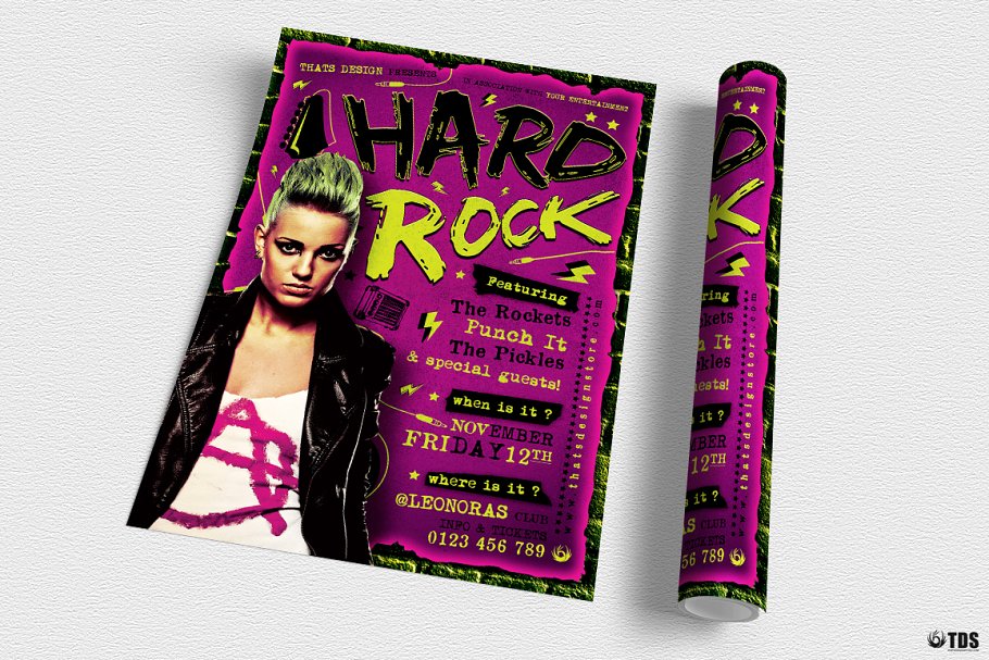 重金属摇滚音乐海报传单PSD模板V.2 Hard Rock Flyer PSD V2插图(2)