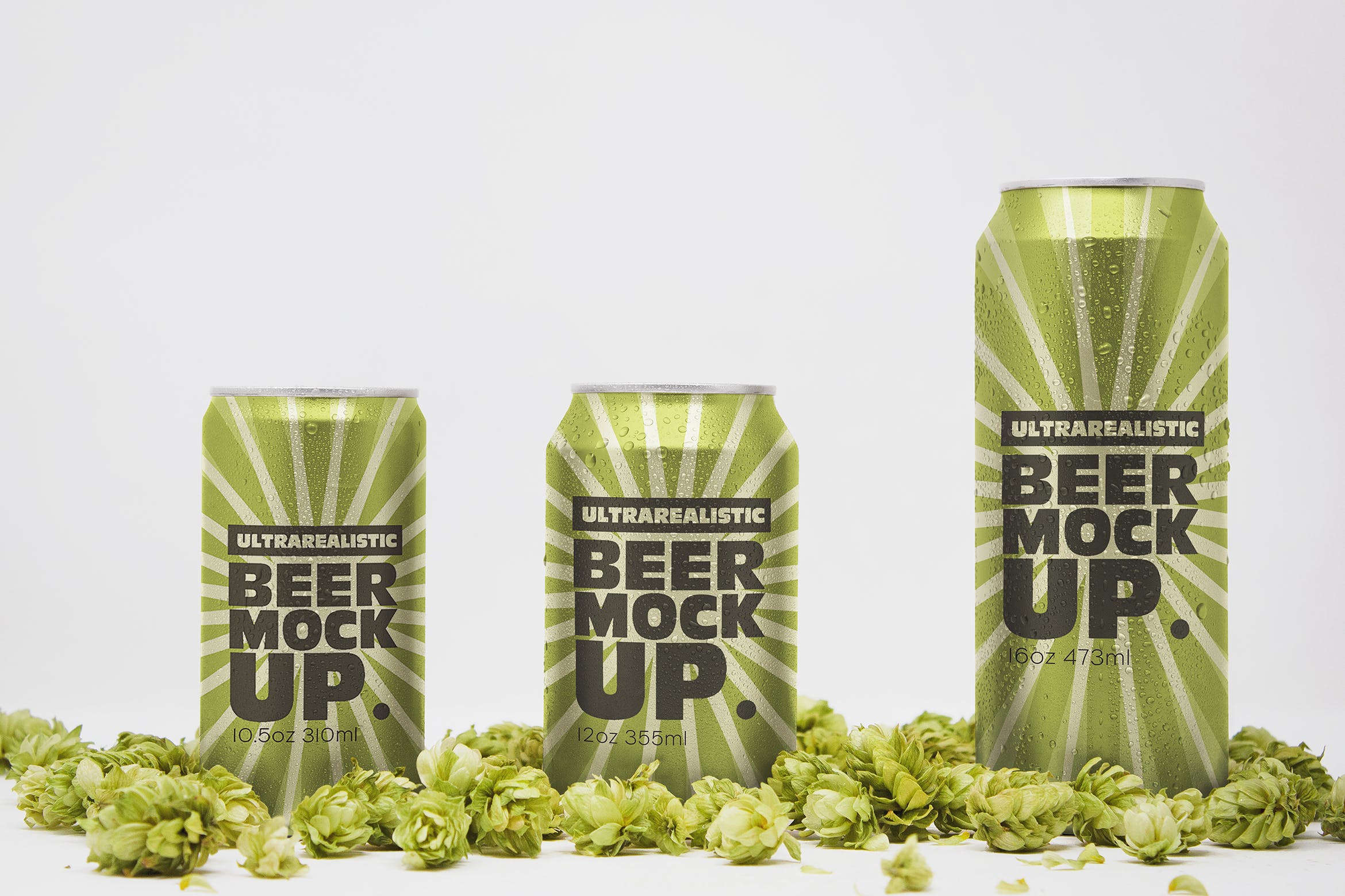 三种不同Size啤酒易拉罐外观设计图素材库精选 Front Beer Can Trio Mockup插图